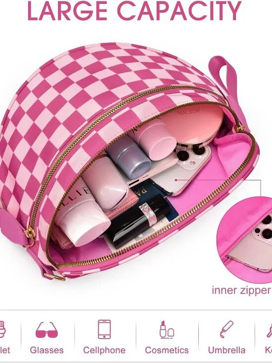 Women's Rose Bum Bag Spacious Nylon Checkered Shoulder Crossbody Bag - Picture 5 of 6